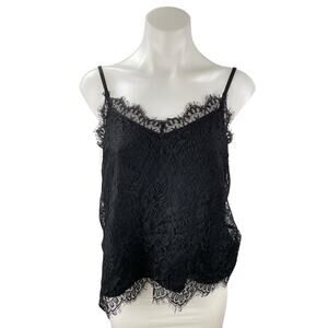 Mi Ami Women's Black Floral Lace Fringe Sleeveless Cami Camisole Tank Top Size S
